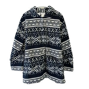 Vtg Jantzen Womens Black White Fleece Cardigan 1X Plus Fair Isle Long Sleeve